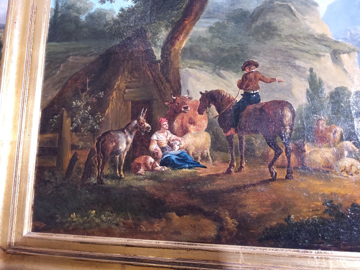 Peinture  Fin Du XVIII  La Halte Du Cavalier-photo-2